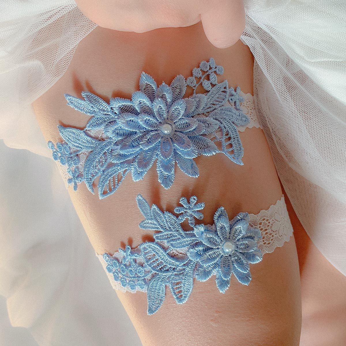 Embroidery Ring - 2 قطعة الزفاف الزفاف الرباط الأزرق