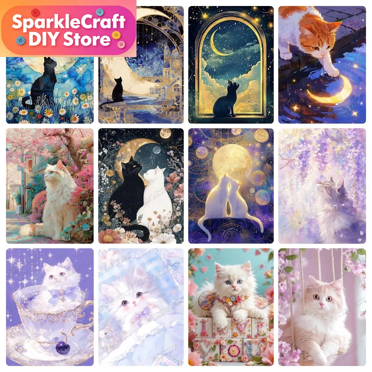 Embroidery Cat - طقم رسم بالألماس ثلاثي الأبعاد 5D