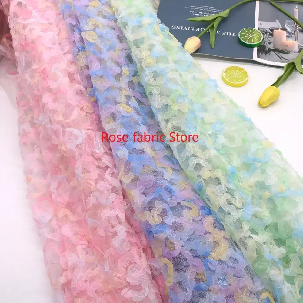 Embroidery Rose - قماش شيفون متدرج اللون مع تطريز