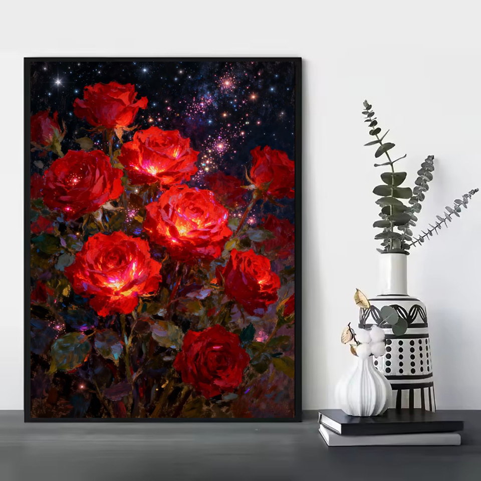 Embroidery Rose - لوحة ماسية بدون إطار، 2026، تطريز
