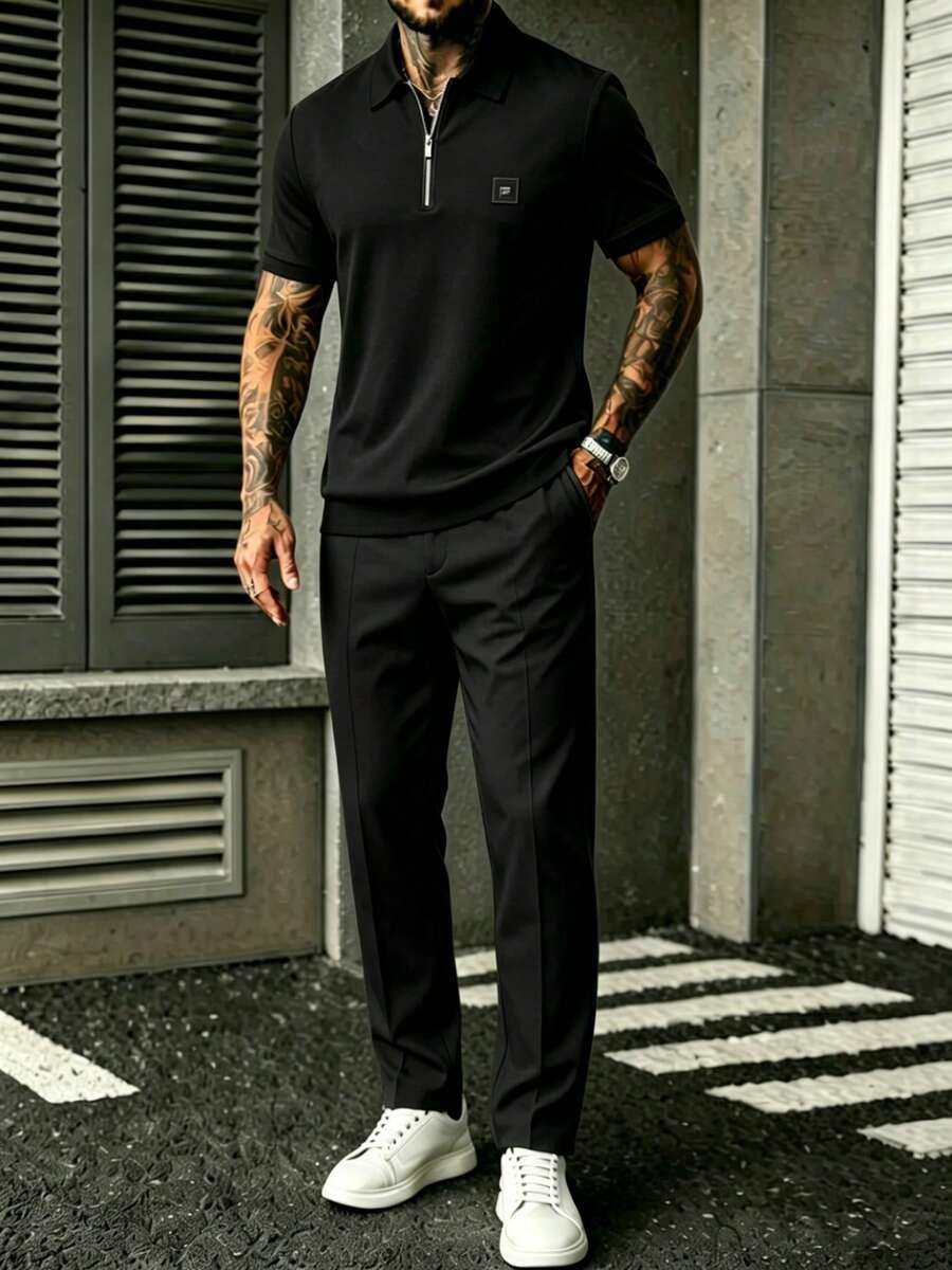 Embroidery Shirt - طقم رجالي أسود مكون من قميص