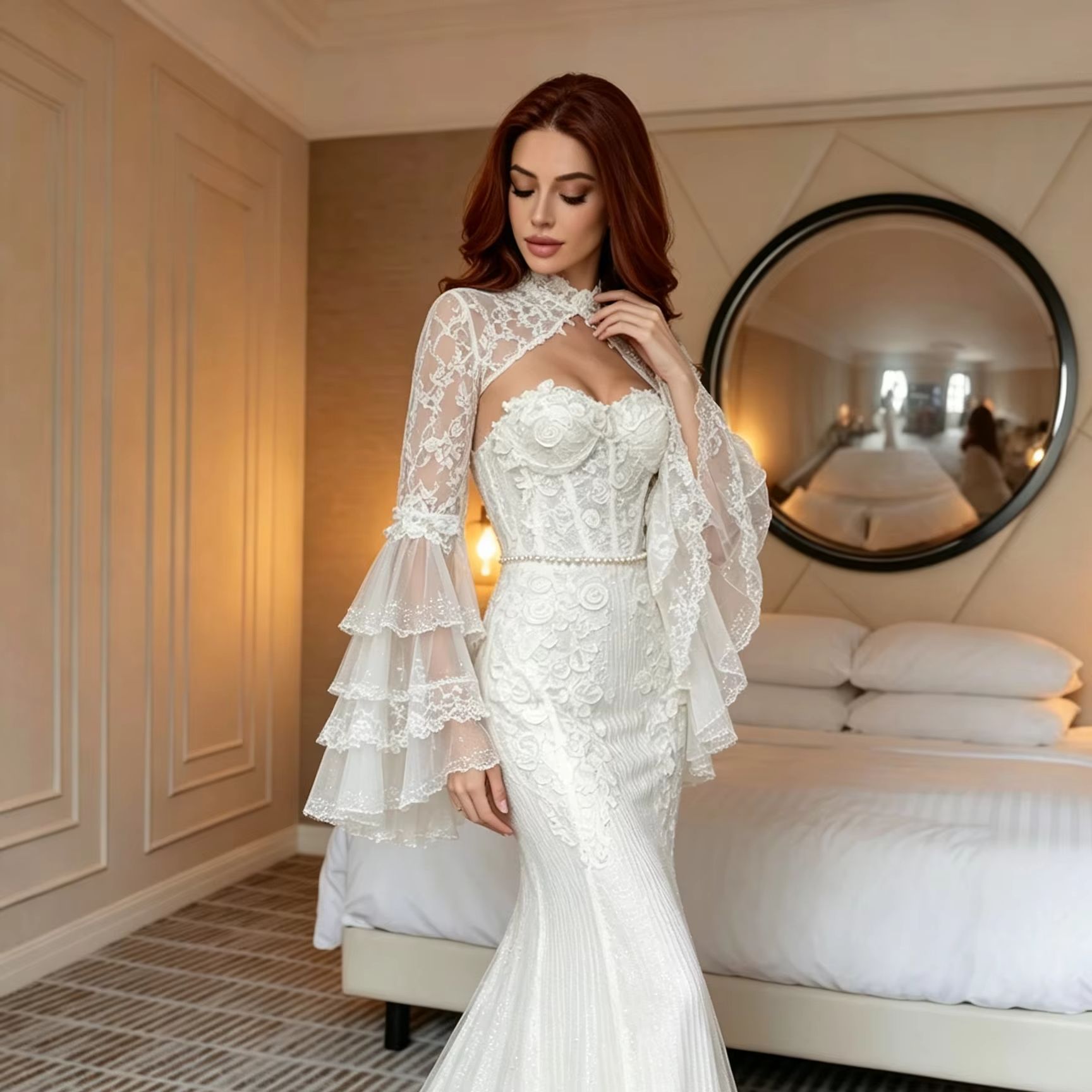 بوليرو زفاف فاخر بياقة مانداري - مراجعة Embroidery Rose وسعره