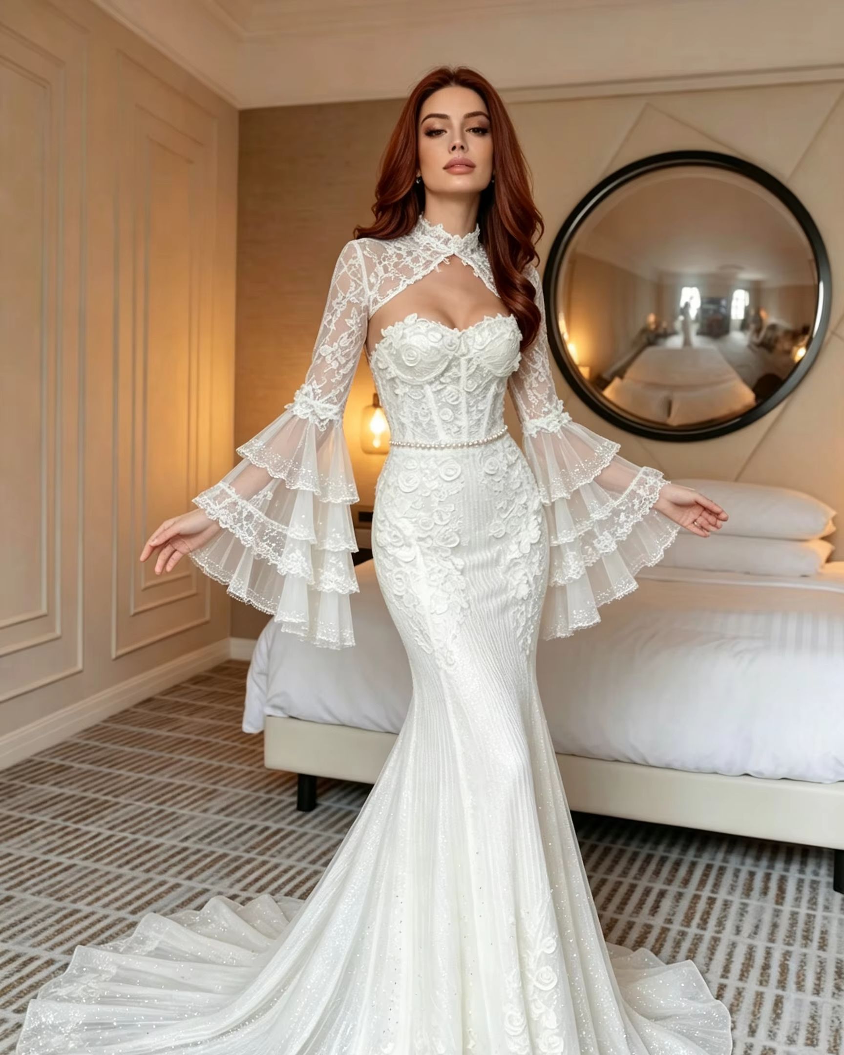 بوليرو زفاف فاخر بياقة مانداري - مراجعة Embroidery Rose وسعره