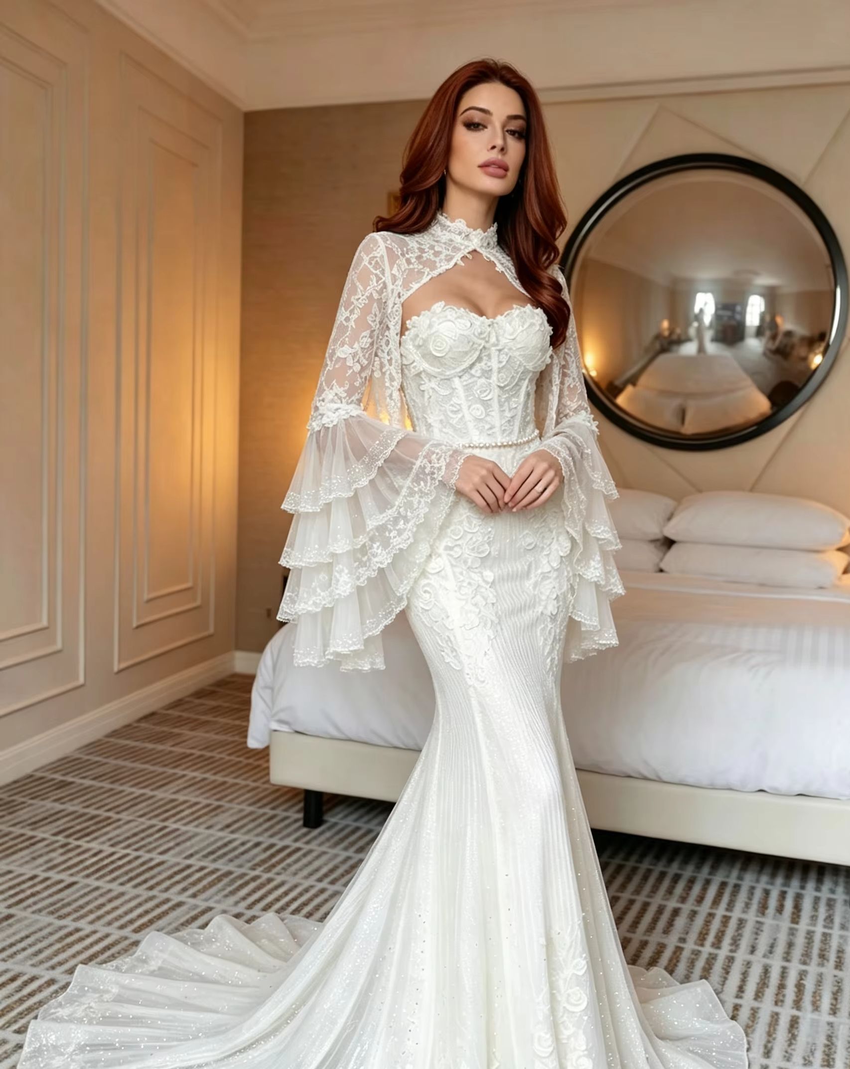 بوليرو زفاف فاخر بياقة مانداري - مراجعة Embroidery Rose وسعره