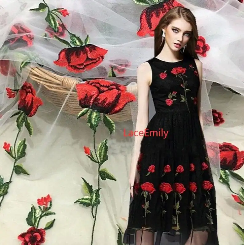 وردة حمراء نسيج الدانتيل زهرة  - مراجعة Embroidery Rose وسعره