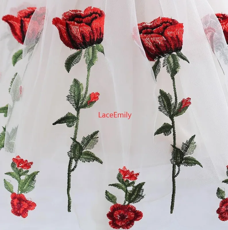 وردة حمراء نسيج الدانتيل زهرة  - مراجعة Embroidery Rose وسعره