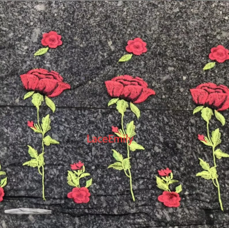 وردة حمراء نسيج الدانتيل زهرة  - مراجعة Embroidery Rose وسعره