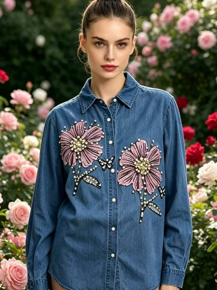 بلوزات نسائية من الدنيم مطرزة  - مراجعة Embroidery Shirt وسعره