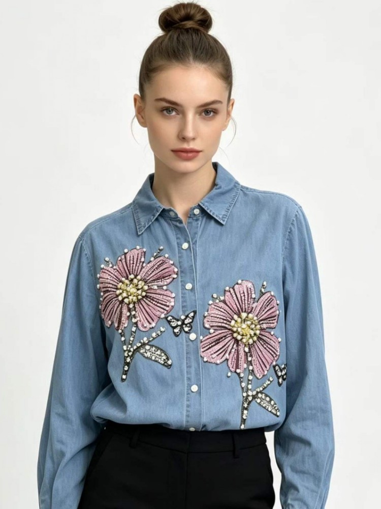 بلوزات نسائية من الدنيم مطرزة  - مراجعة Embroidery Shirt وسعره
